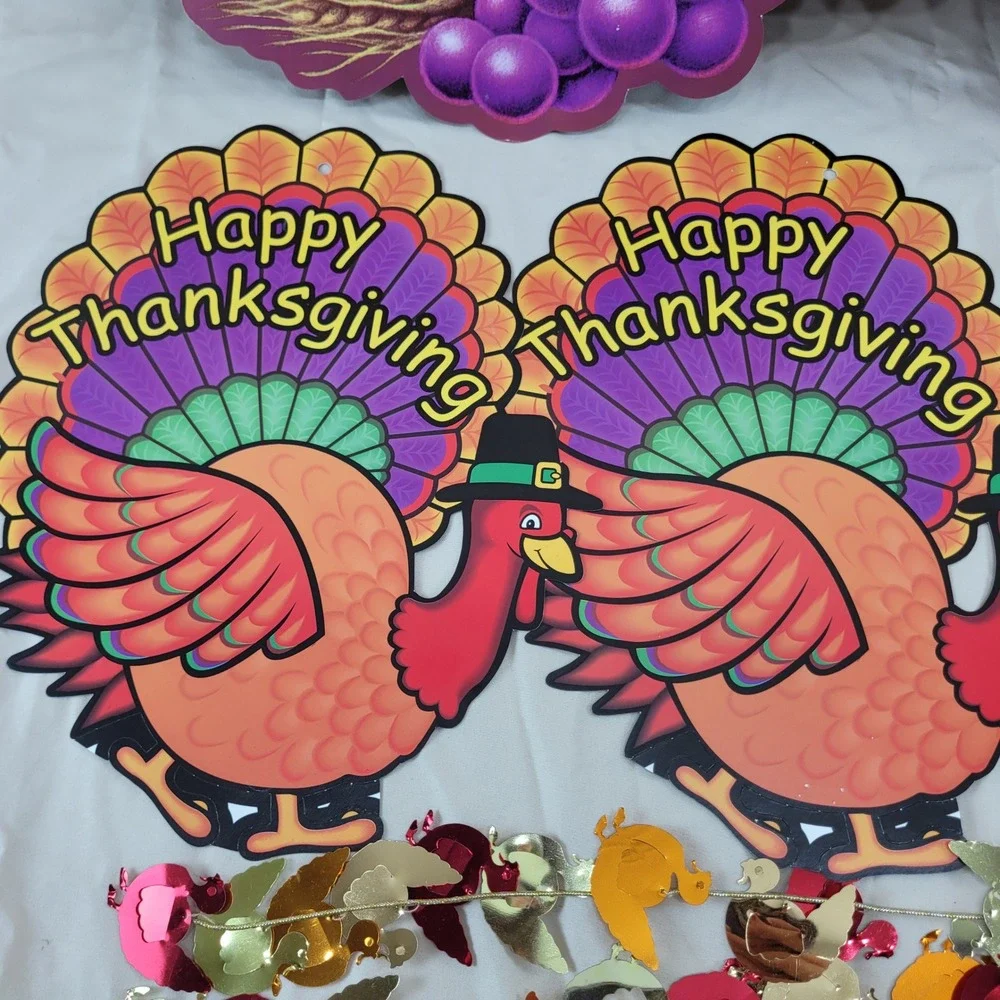 7 Amscan Thanksgiving Cutouts Party Decorations Turkey Pumpkin Garland